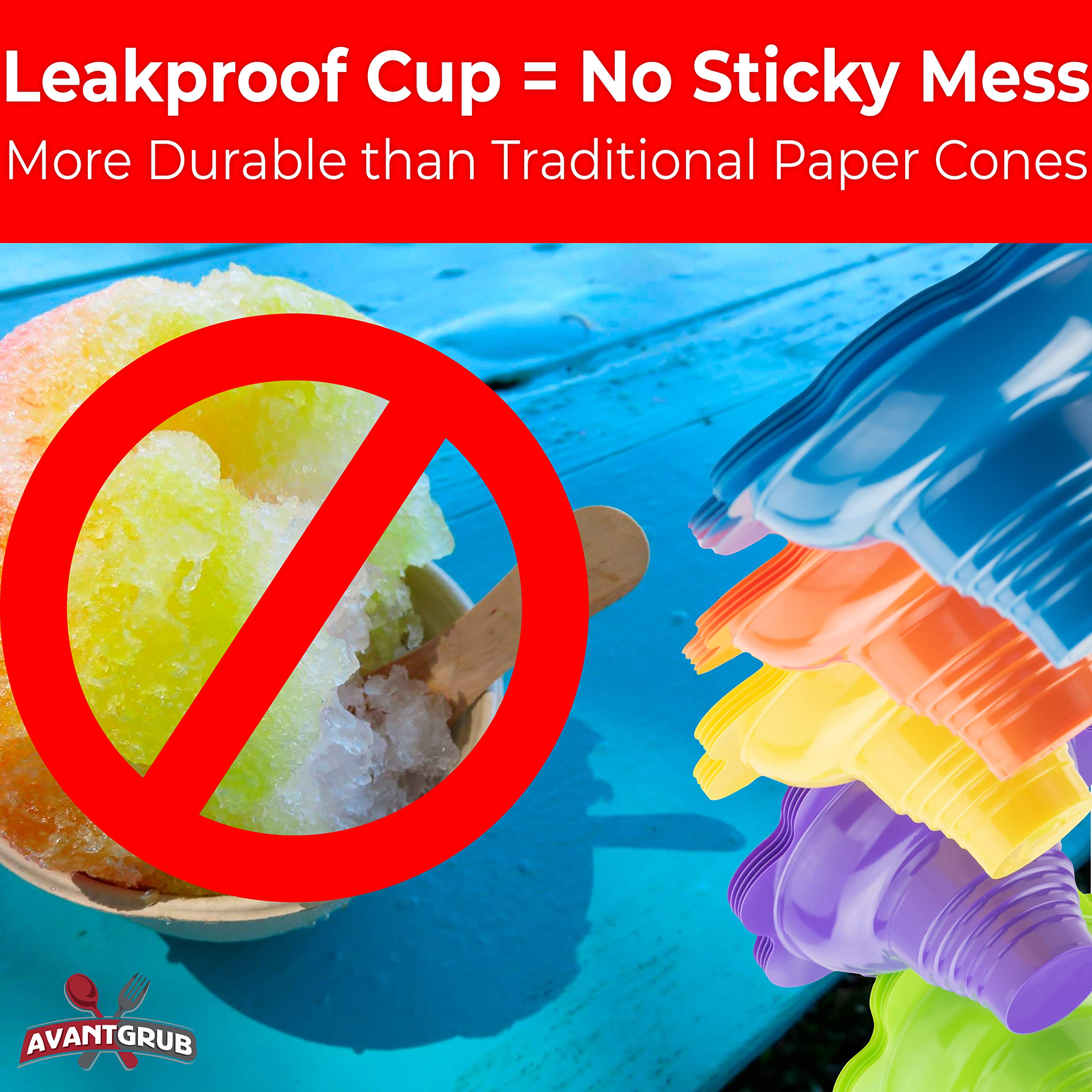 Avant Grub 4oz Reusable Snow Cone Cups 50-Pack – Leakproof Drip-Catching Flower Rims for Mess-Free Treats