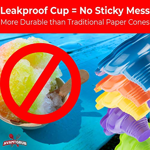 Avant Grub 4oz Reusable Snow Cone Cups 50-Pack – Leakproof Drip-Catching Flower Rims for Mess-Free Treats