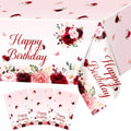 Avezano 3-Pack Burgundy Floral Birthday Tablecloths – 108x54 Inch Plastic Disposable Table Covers for Women's Parties