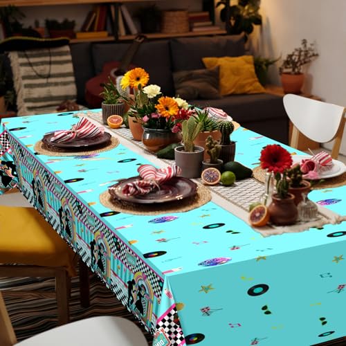 Avezano 3 Pack Retro 50s Music Tablecloths - 108x54 Inch Plastic Party Cover