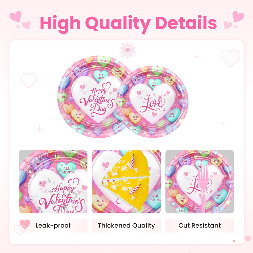 Avezano 96-Piece Valentine's Day Disposable Plates and Napkins Set – Pink Loveheart Tableware for 24