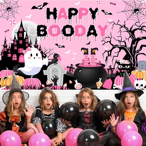 Avezano Happy Boo Day Pink Halloween Birthday Backdrop Banner - 70.8x43.3 Inch Polyester Decor