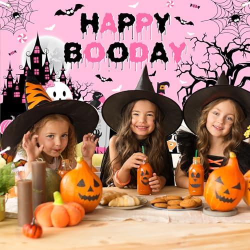 Avezano Happy Boo Day Pink Halloween Birthday Backdrop Banner - 70.8x43.3 Inch Polyester Decor