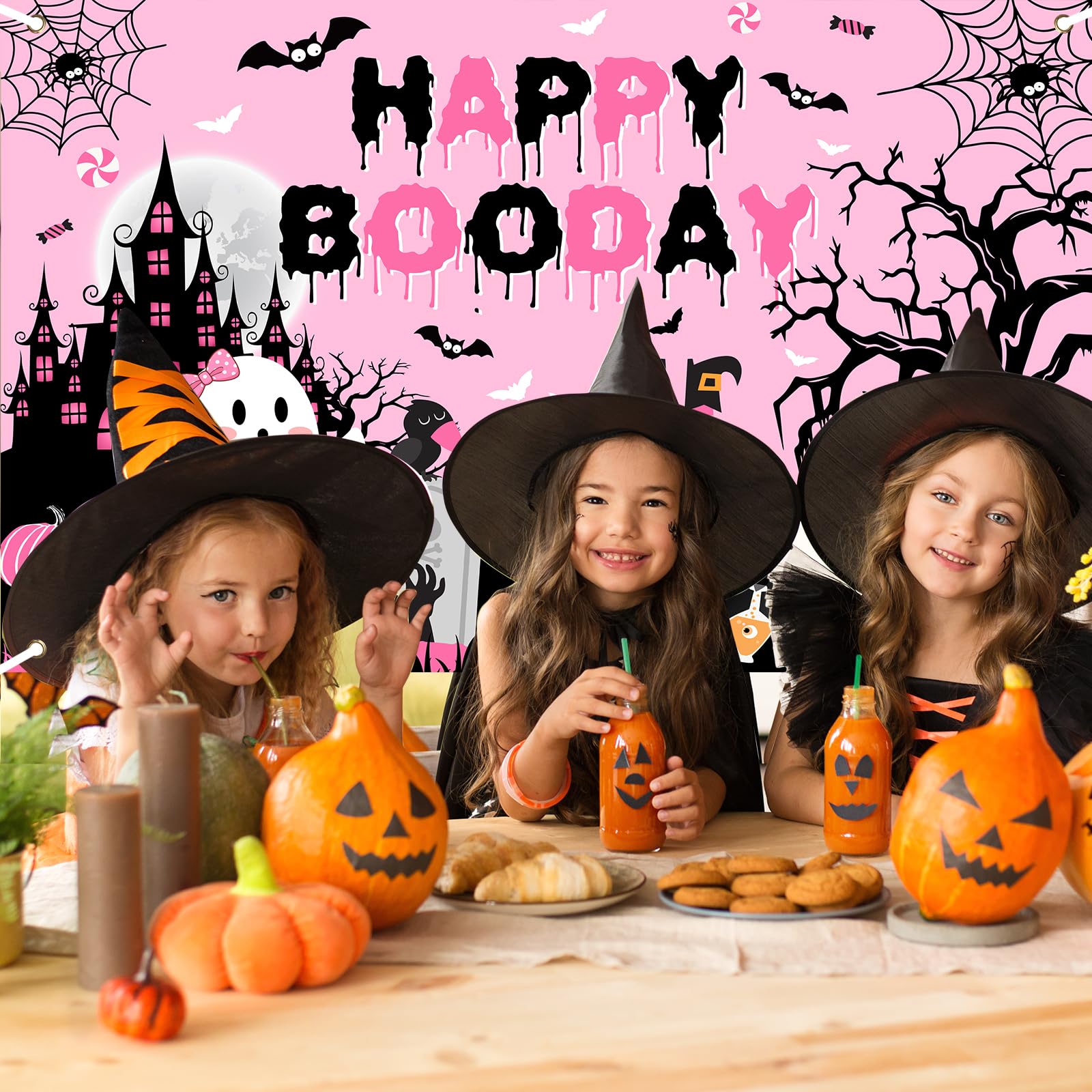 Avezano Happy Boo Day Pink Halloween Birthday Backdrop Banner - 70.8x43.3 Inch Polyester Decor
