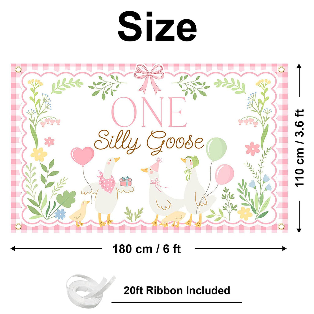 Avezano Pink One Silly Goose Backdrop Banner – 6x3.6 ft Polyester Farm Animal 1st Birthday Party Decor