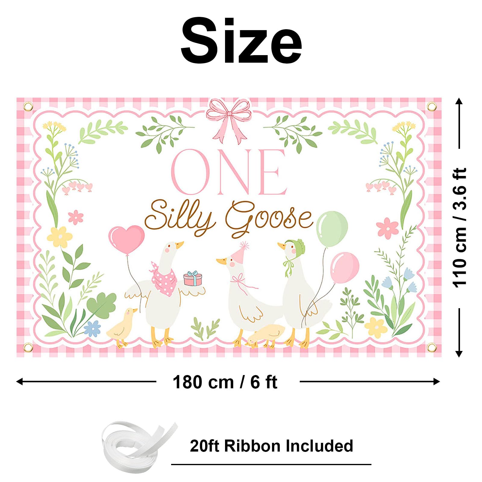 Avezano Pink One Silly Goose Backdrop Banner – 6x3.6 ft Polyester Farm Animal 1st Birthday Party Decor
