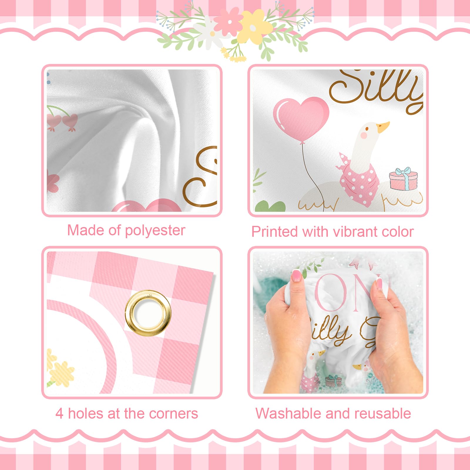 Avezano Pink One Silly Goose Backdrop Banner – 6x3.6 ft Polyester Farm Animal 1st Birthday Party Decor
