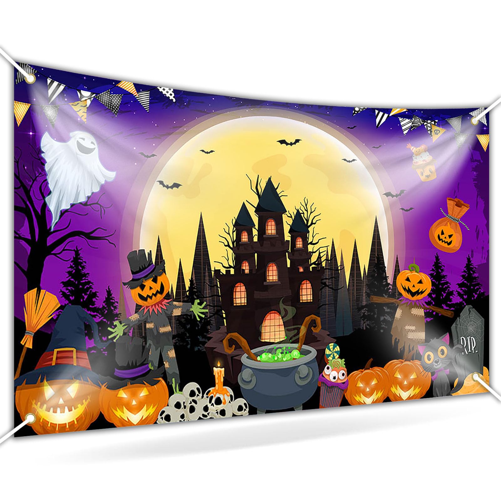 Avezano Purple Halloween Banner 70.8 x 43.3 Inch Trick or Treat Backdrop for Party Decor
