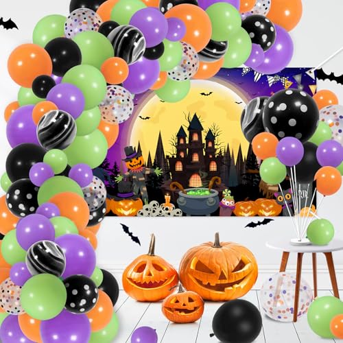 Avezano Purple Halloween Banner 70.8 x 43.3 Inch Trick or Treat Backdrop for Party Decor
