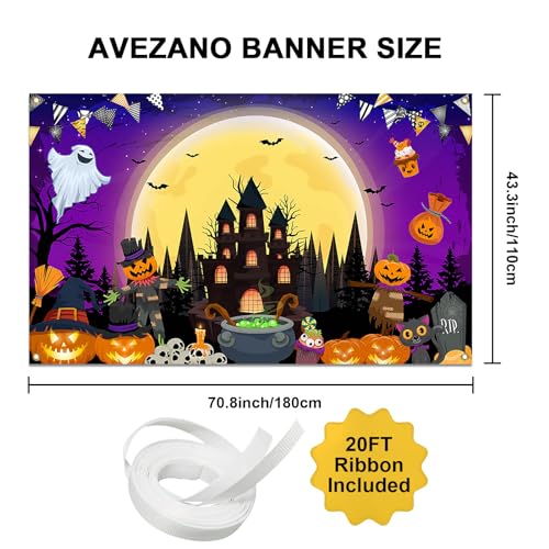 Avezano Purple Halloween Banner 70.8 x 43.3 Inch Trick or Treat Backdrop for Party Decor
