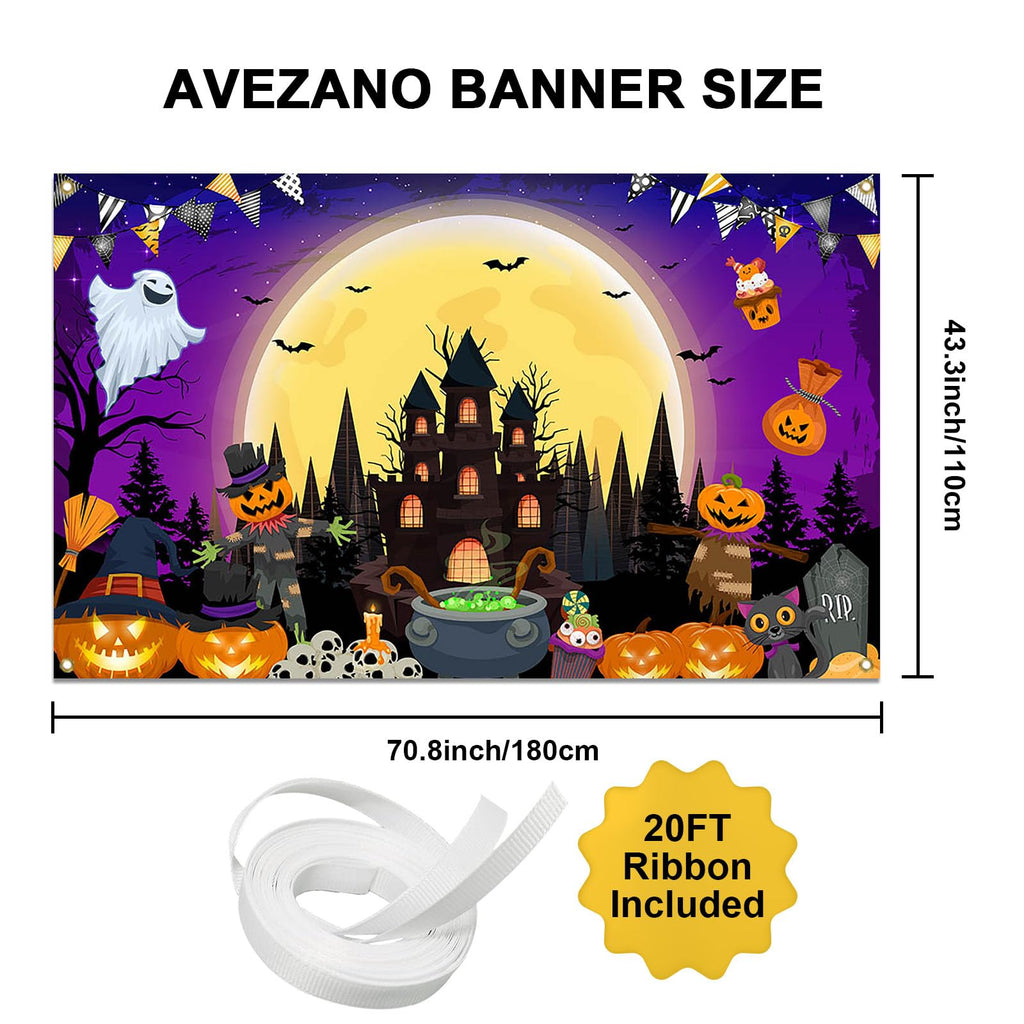 Avezano Purple Halloween Banner 70.8 x 43.3 Inch Trick or Treat Backdrop for Party Decor
