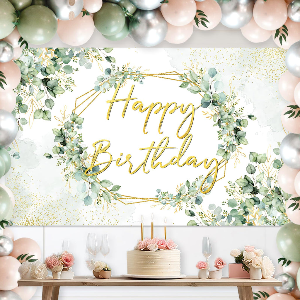Avezano Sage Green Birthday Backdrop | 70.8x43.3 Inch Greenery Eucalyptus Party Background