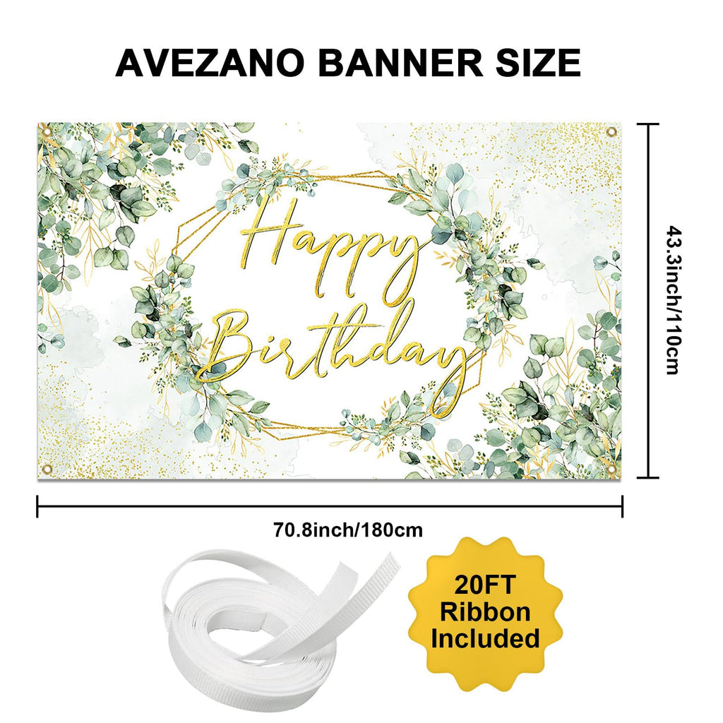 Avezano Sage Green Birthday Backdrop | 70.8x43.3 Inch Greenery Eucalyptus Party Background