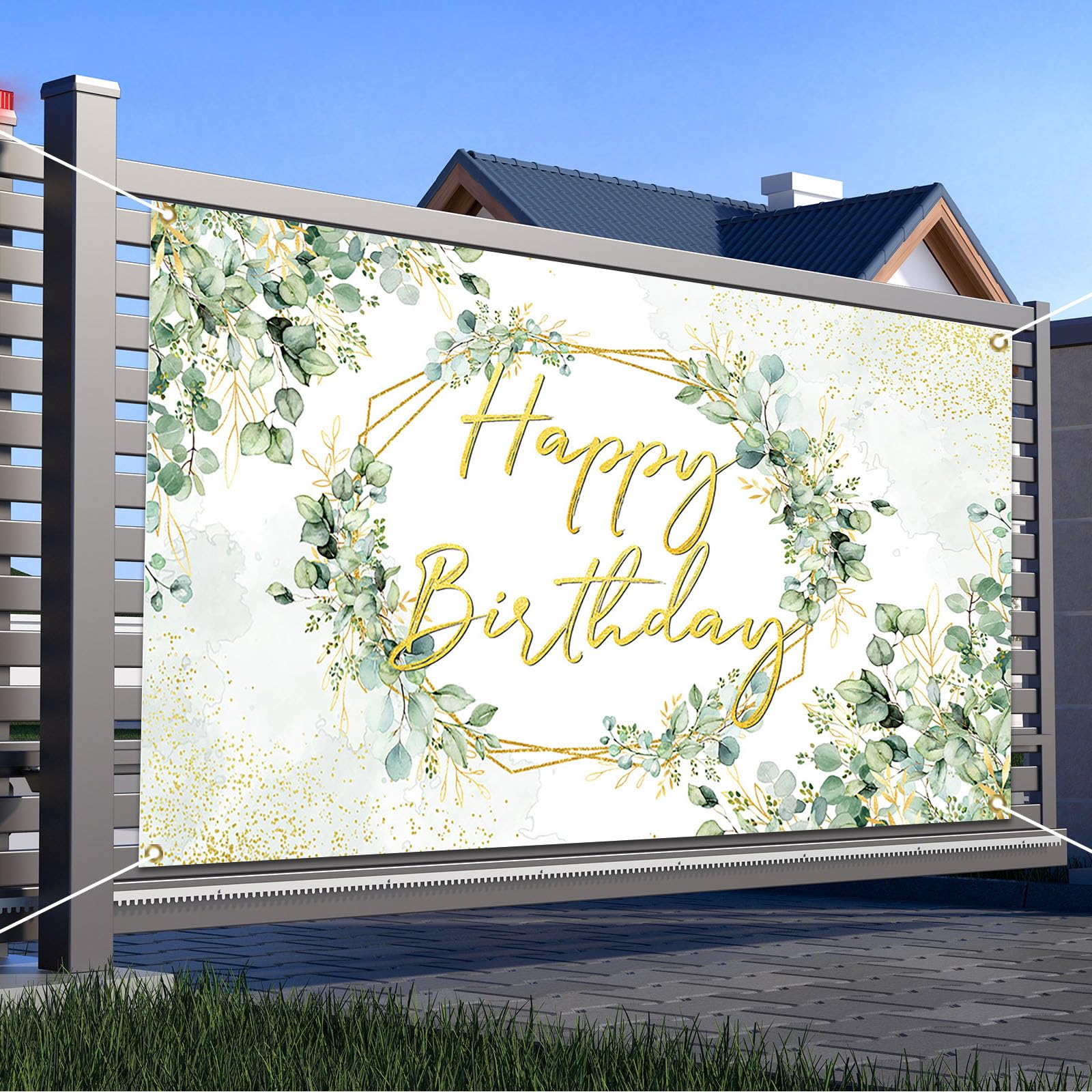 Avezano Sage Green Birthday Backdrop | 70.8x43.3 Inch Greenery Eucalyptus Party Background