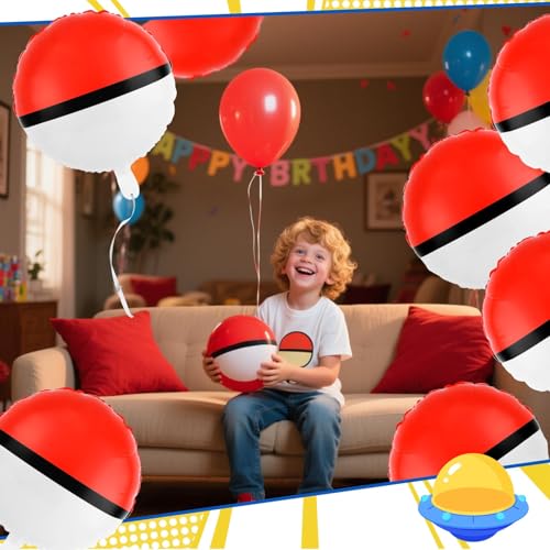 AXBMM 12-Pack 18 Inch Red & White Cartoon Foil Balloons – Reusable Self-Sealing Party Balloons for Birthdays