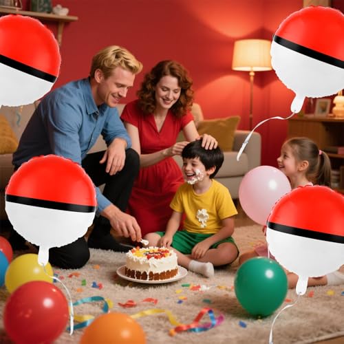 AXBMM 12-Pack 18 Inch Red & White Cartoon Foil Balloons – Reusable Self-Sealing Party Balloons for Birthdays