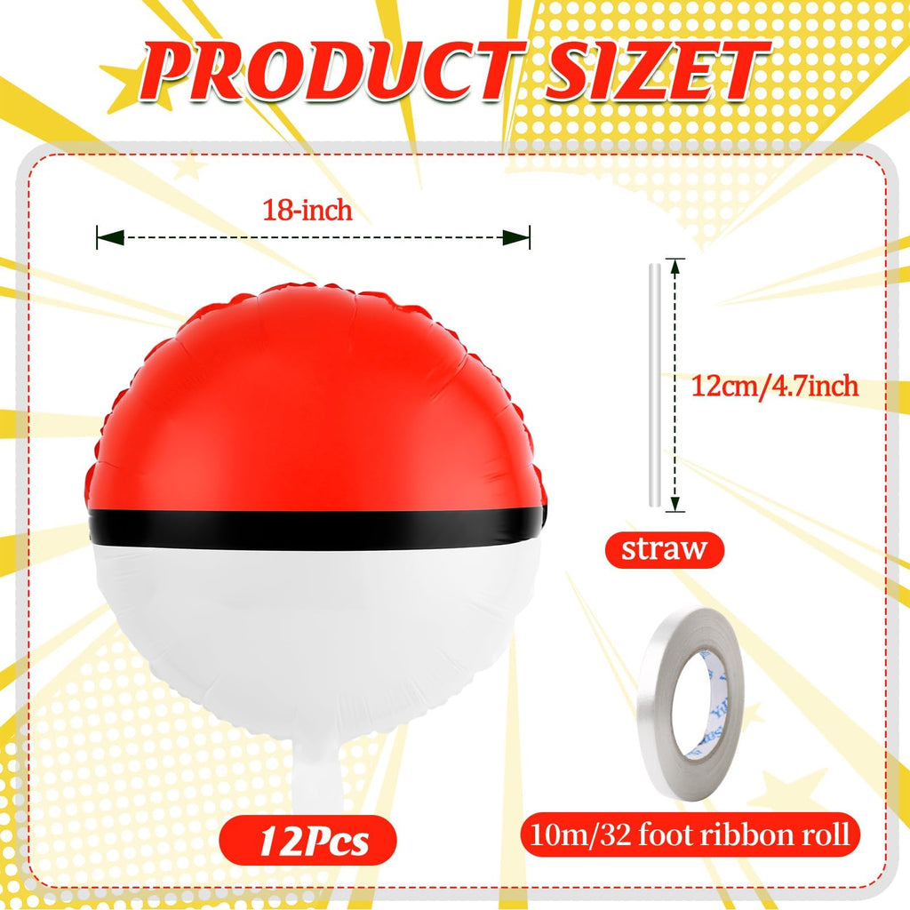 AXBMM 12-Pack 18 Inch Red & White Cartoon Foil Balloons – Reusable Self-Sealing Party Balloons for Birthdays