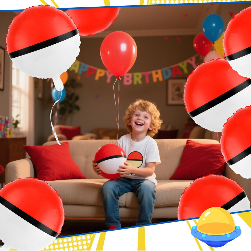 AXBMM 12-Pack 18 Inch Red & White Cartoon Foil Balloons – Reusable Self-Sealing Party Balloons for Birthdays