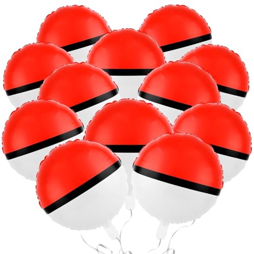 AXBMM 12-Pack 18 Inch Red & White Cartoon Foil Balloons – Reusable Self-Sealing Party Balloons for Birthdays