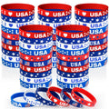 AXBMM 60-Pack Patriotic Silicone Bracelets - USA Flag Red White Blue Wristbands for 4th of July, Memorial Day, Veterans Day