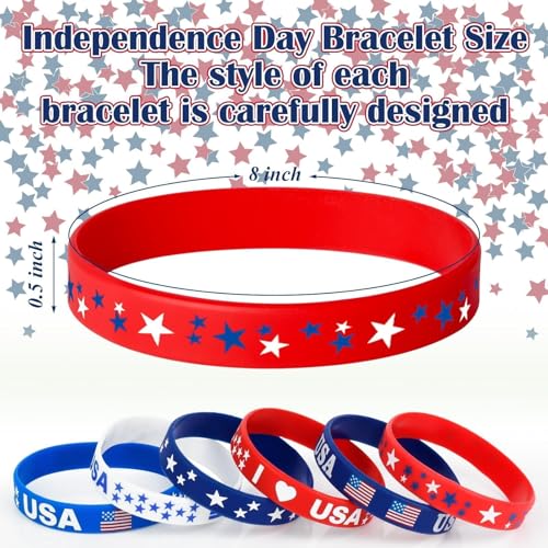 AXBMM 60-Pack Patriotic Silicone Bracelets - USA Flag Red White Blue Wristbands for 4th of July, Memorial Day, Veterans Day