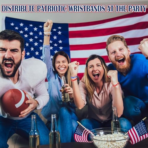 AXBMM 60-Pack Patriotic Silicone Bracelets - USA Flag Red White Blue Wristbands for 4th of July, Memorial Day, Veterans Day
