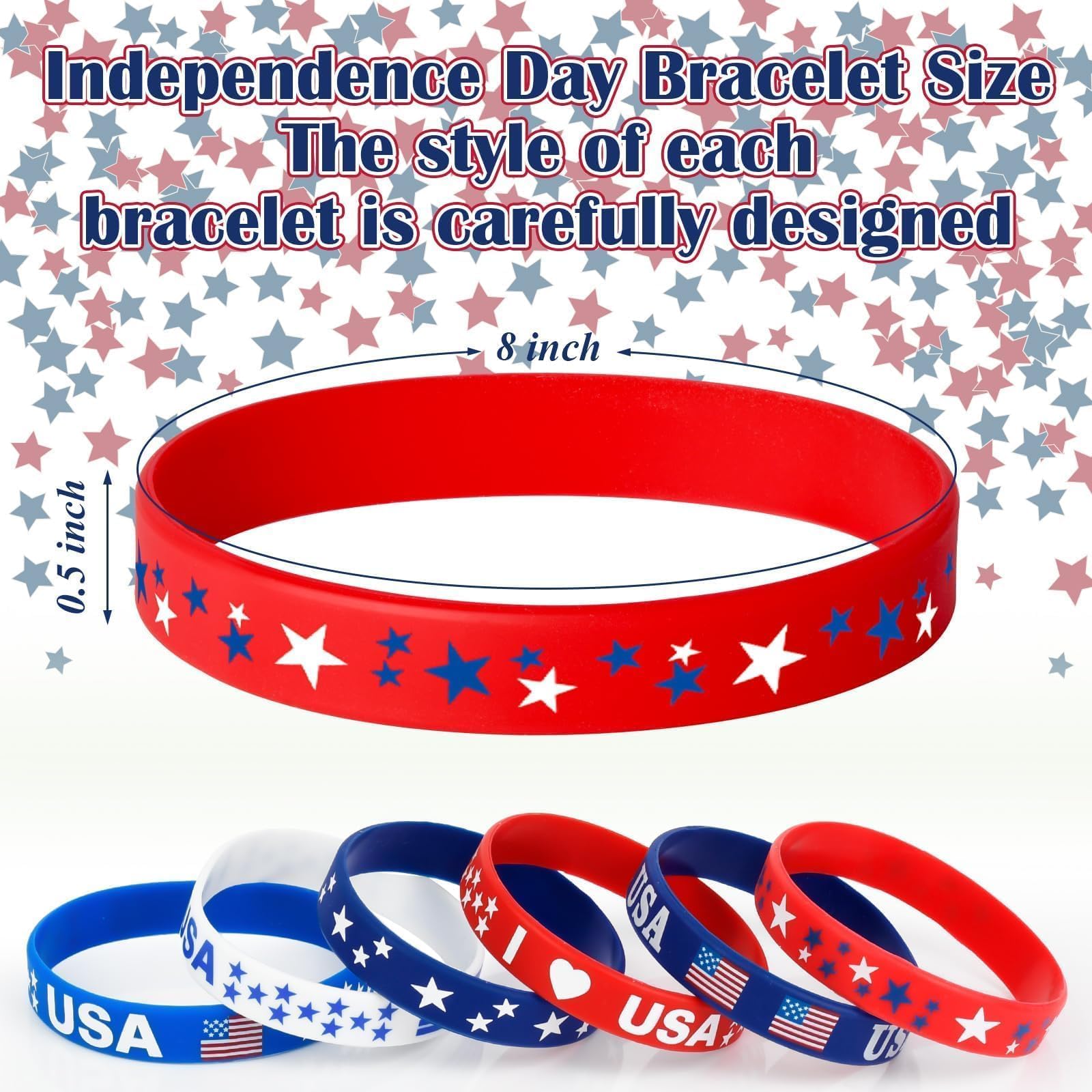 AXBMM 60-Pack Patriotic Silicone Bracelets - USA Flag Red White Blue Wristbands for 4th of July, Memorial Day, Veterans Day