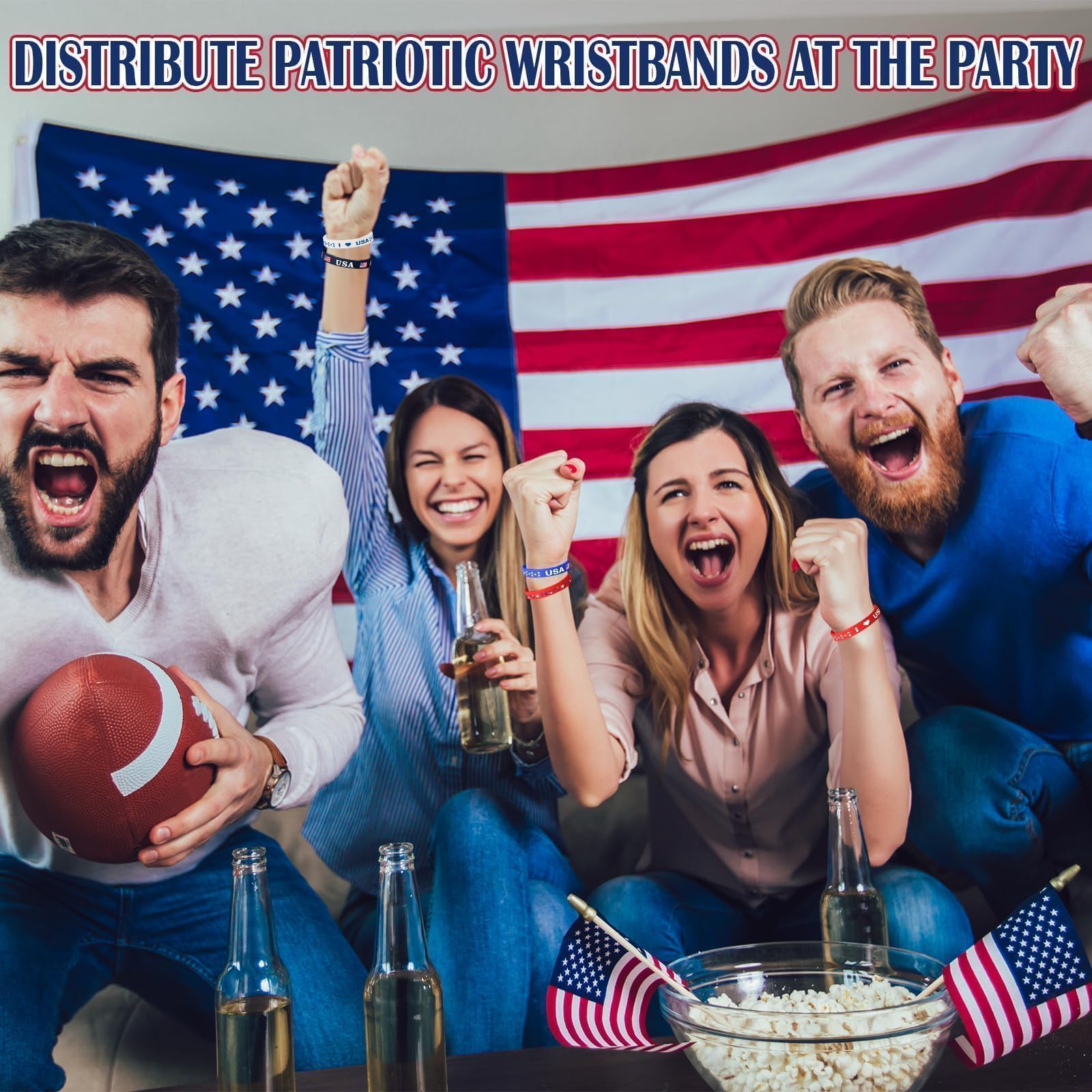 AXBMM 60-Pack Patriotic Silicone Bracelets - USA Flag Red White Blue Wristbands for 4th of July, Memorial Day, Veterans Day