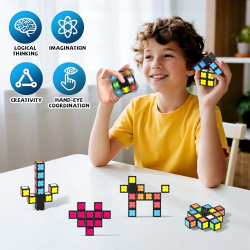Axirata 4-in-1 Magnetic Fidget Spinner Cube Set – Glow-in-the-Dark Transformable Blocks for Stress Relief & Sensory Play