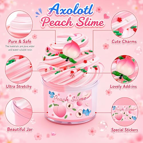 Axolotl Cloud Slime and Peach Butter Slime Kit with Charms – Non-Stick Stress Relief Toy for Kids