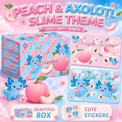 Axolotl Cloud Slime and Peach Butter Slime Kit with Charms – Non-Stick Stress Relief Toy for Kids