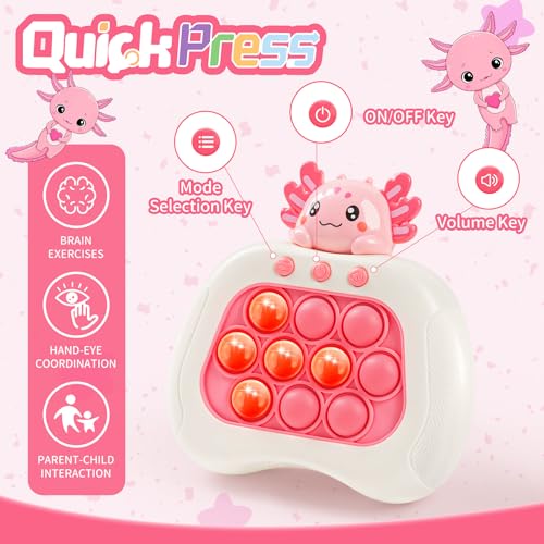 Axolotl Push Pop Fidget Game - Handheld Light Up Console with 4 Modes for Kids Ages 3-12