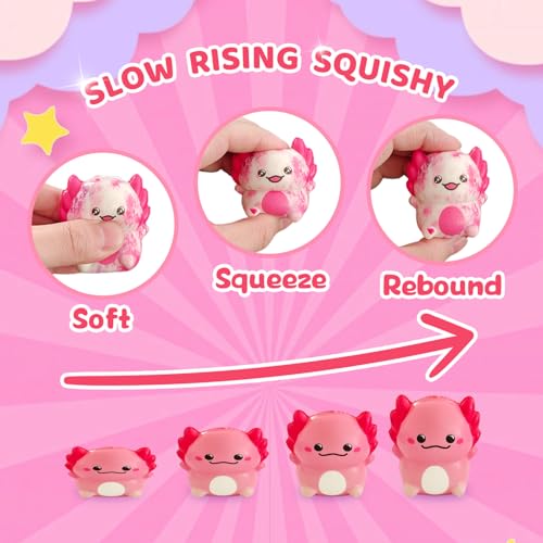 Axolotl Slow Rising Squishy Toys - 20 Pack - Cute Party Favors & Classroom Prizes