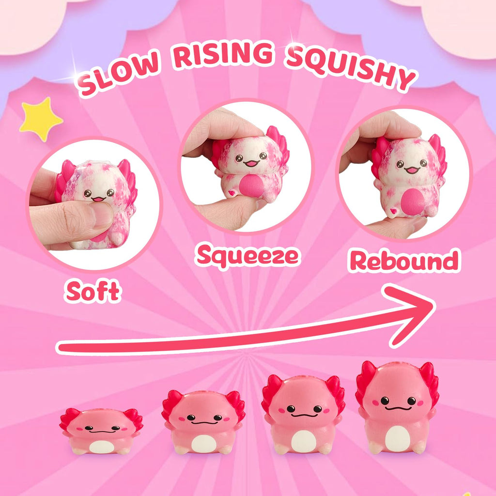 Axolotl Slow Rising Squishy Toys - 20 Pack - Cute Party Favors & Classroom Prizes