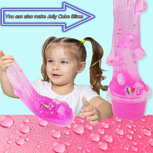 Azeperoy Rose Pink Jelly Cube Glimmer Crunchy Crystal Slime with 4 Add-In Sets for Sensory Play & Stress Relief