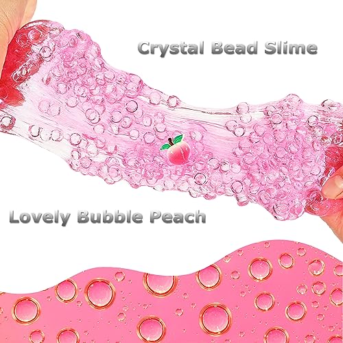 Azeperoy Rose Pink Jelly Cube Glimmer Crunchy Crystal Slime with 4 Add-In Sets for Sensory Play & Stress Relief