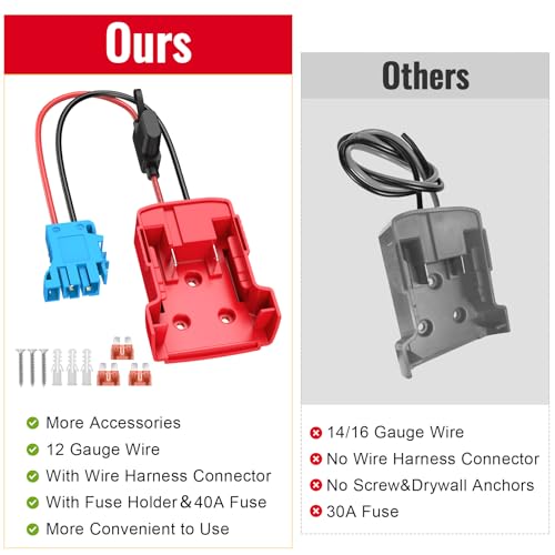 Azocek Power Wheel Adapter for Milwaukee 18V Batteries with Peg-Perego Connector – 12AWG Wire, 40A Fuse