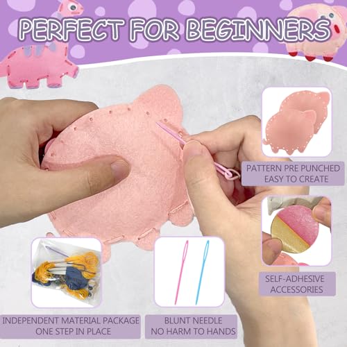 AzReference Kids Sewing Kit for Beginners - Make 8 Stuffed Animals (Rabbit, Dinosaur, More) - Safe Felt Craft for Ages 5-12