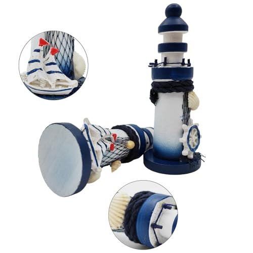 AzsVbvs 2-Pack Mini Lighthouse Decor - Handcrafted Resin Mediterranean Style Nautical Ornaments for Coastal Home Decor