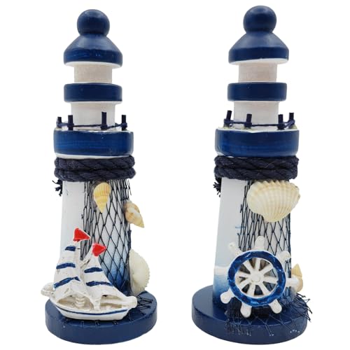 AzsVbvs 2-Pack Mini Lighthouse Decor - Handcrafted Resin Mediterranean Style Nautical Ornaments for Coastal Home Decor