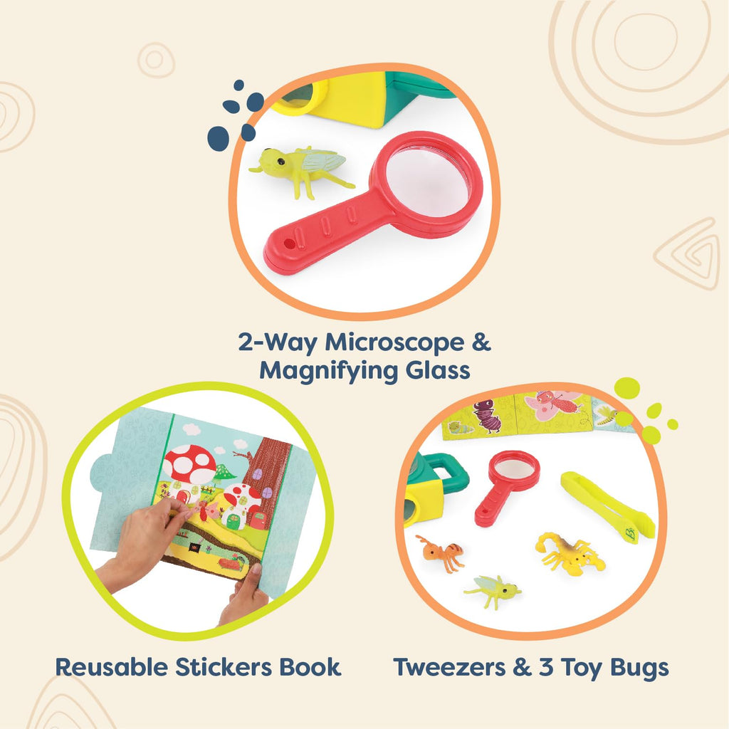 B. toys 9-Piece Microscope Set for Kids 4+ – 2-Way Viewing, LED Light, 100x Magnification