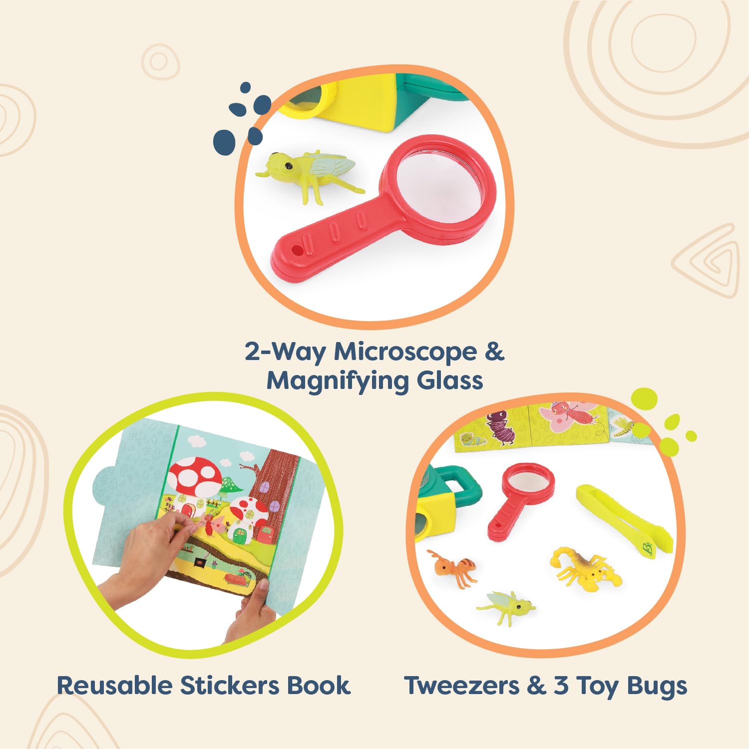 B. toys 9-Piece Microscope Set for Kids 4+ – 2-Way Viewing, LED Light, 100x Magnification