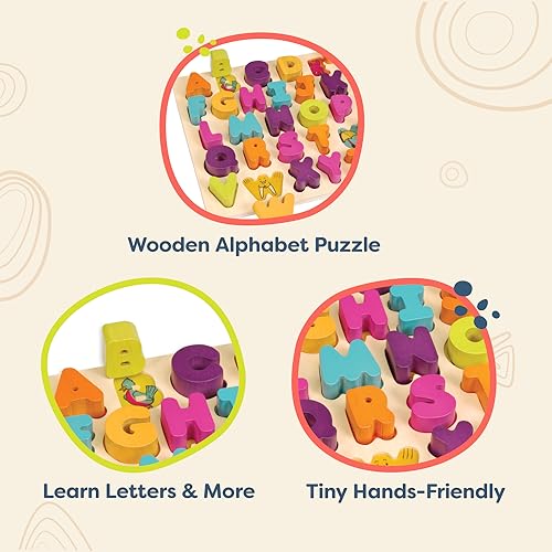 B. toys Alpha B. Tical Wooden Alphabet Puzzle – 26 Chunky Letters for Toddlers 18+ Months