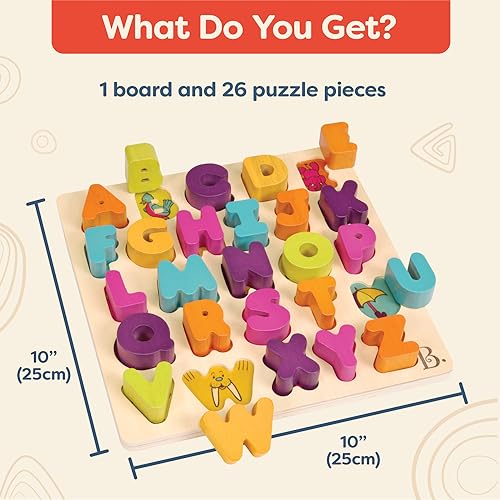 B. toys Alpha B. Tical Wooden Alphabet Puzzle – 26 Chunky Letters for Toddlers 18+ Months