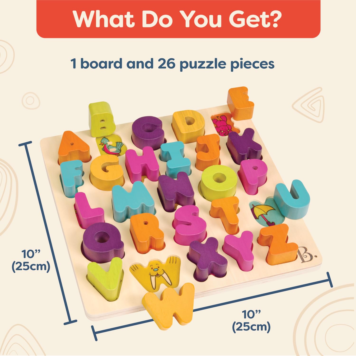 B. toys Alpha B. Tical Wooden Alphabet Puzzle – 26 Chunky Letters for Toddlers 18+ Months