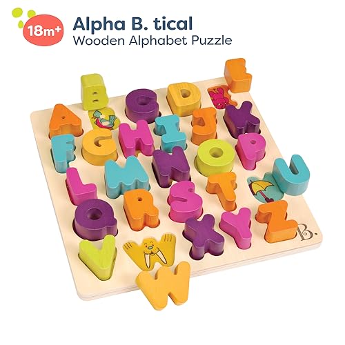 B. toys Alpha B. Tical Wooden Alphabet Puzzle – 26 Chunky Letters for Toddlers 18+ Months