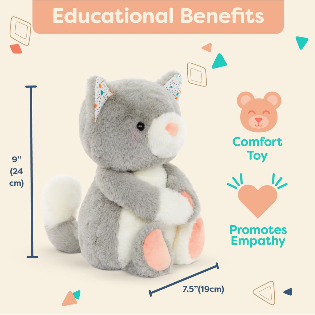 B. toys Cloudy Cosmo Plush Cat – 12-Inch Soft Stuffed Animal, Gray & White, Machine Washable