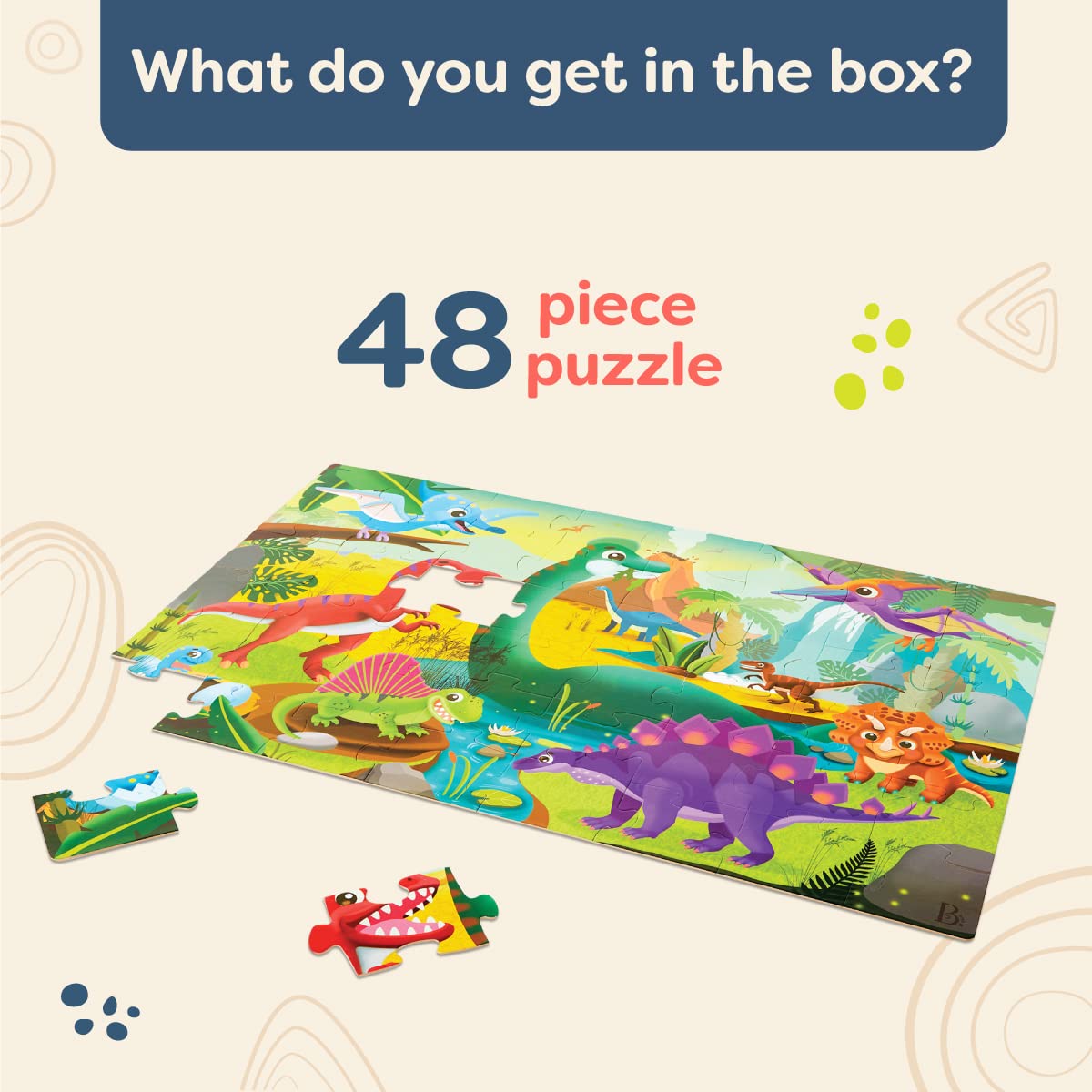 B. toys Gigantic Jigsaw Dinosaurs Puzzle – 48-Piece Floor Puzzle for Toddlers Ages 3+