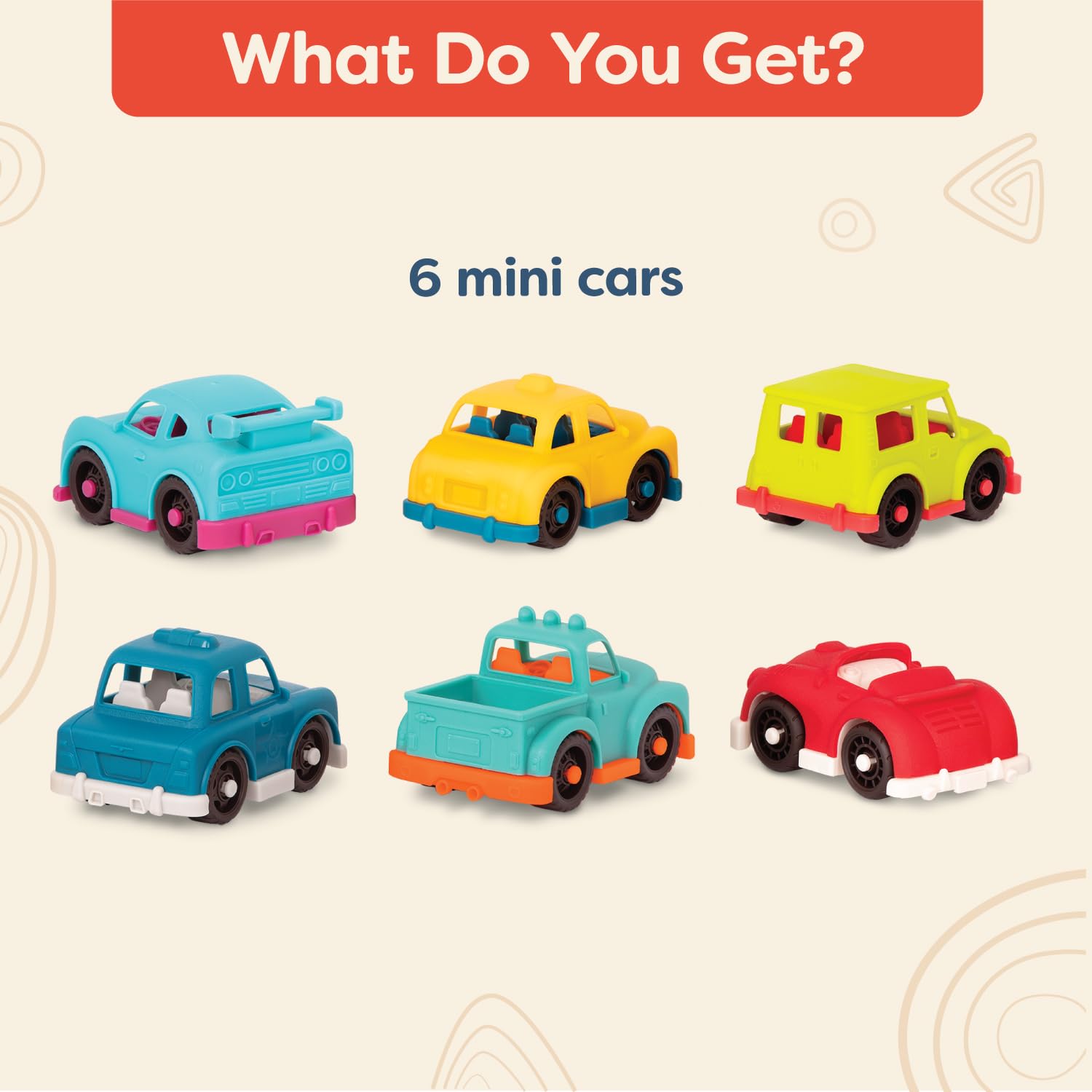 B. toys Happy Cruisers Mini Vehicles Set – 6 Colorful Cars for Toddlers Ages 1+