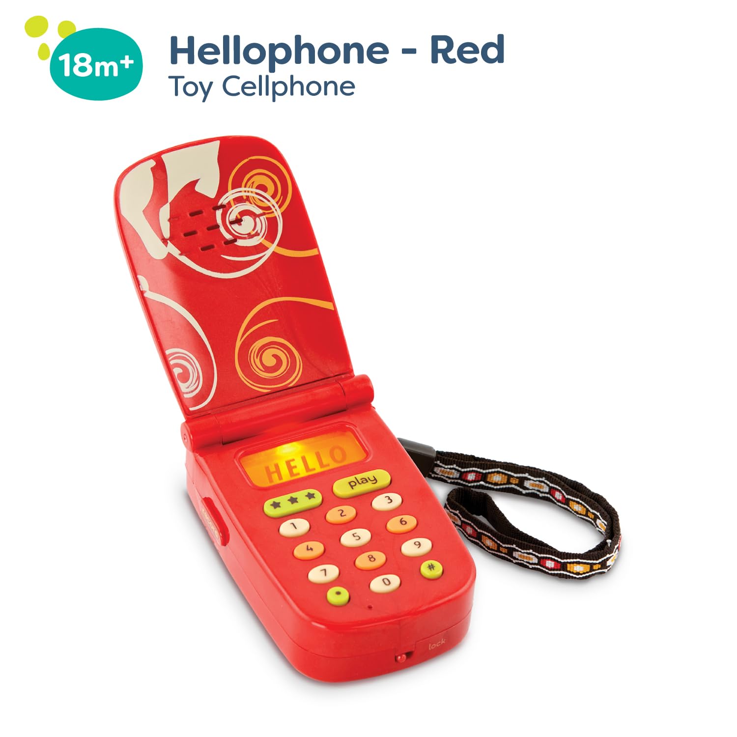 B. toys Hellophone Red – Toddler Cellphone with Sounds, Lights, and Voice Recording